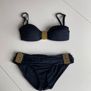 Badgley Mischka black bikini with gold hardware